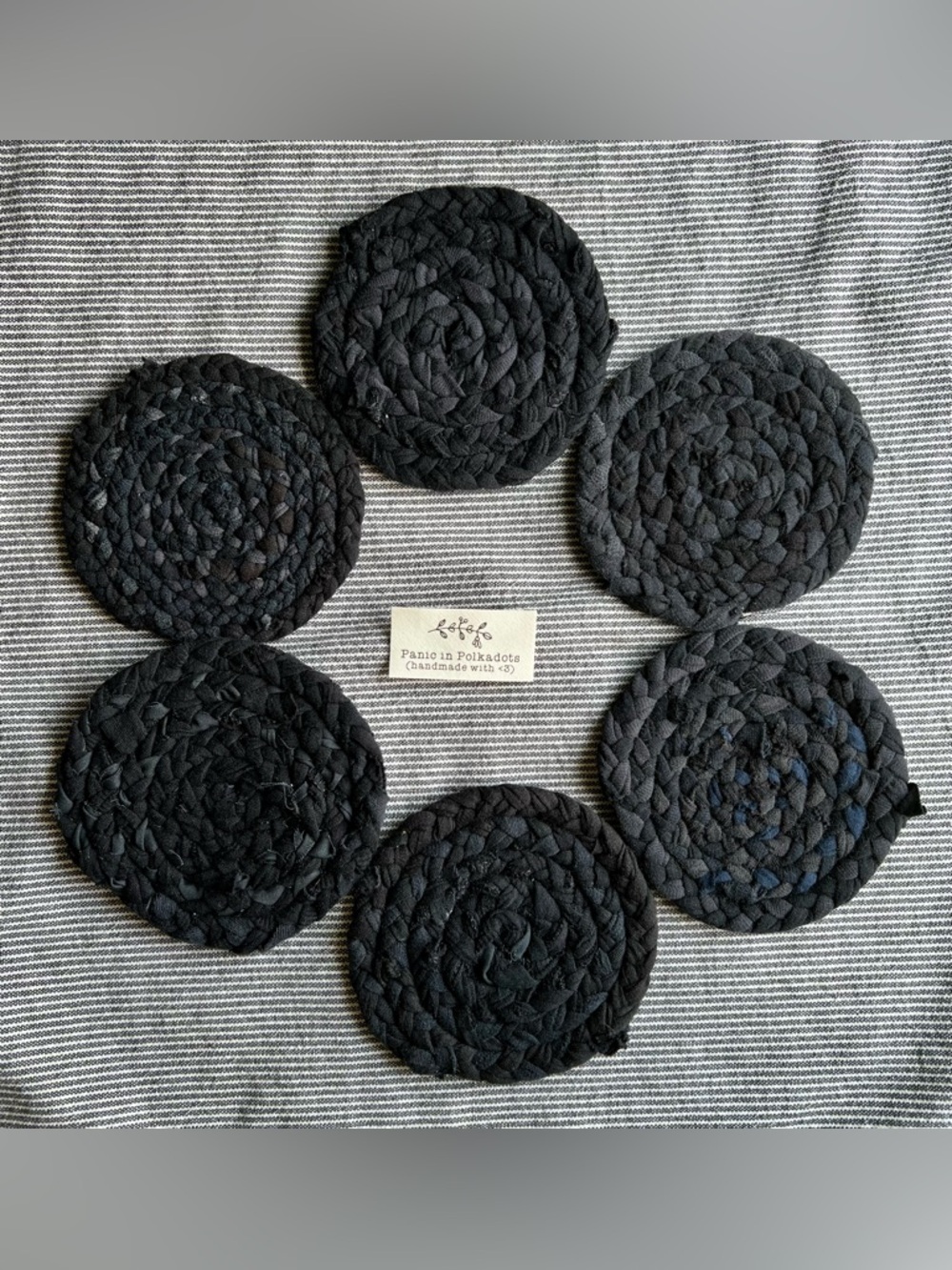 Set of Six Braided Coasters - All Black